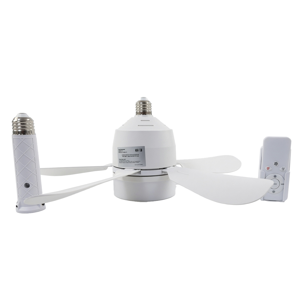 Foco ventilador con luz LED, cinco aspas y control remoto