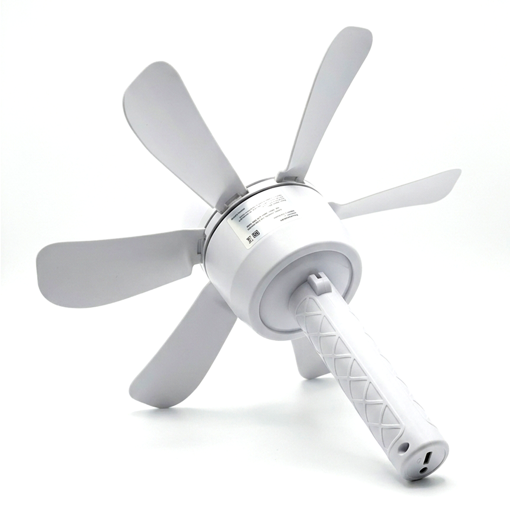 Foco ventilador con luz LED, cinco aspas y control remoto