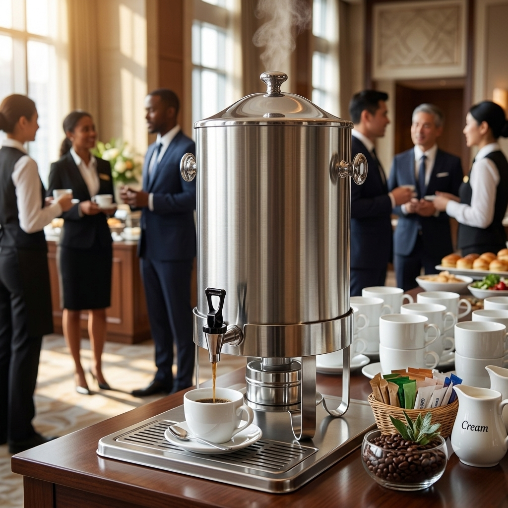 Cafetera Dispensadora de Acero Inoxidable con Calentador 49 tazas de capacidad