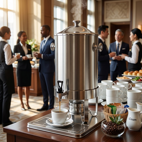 Cafetera Dispensadora de Acero Inoxidable con Calentador 49 tazas de capacidad