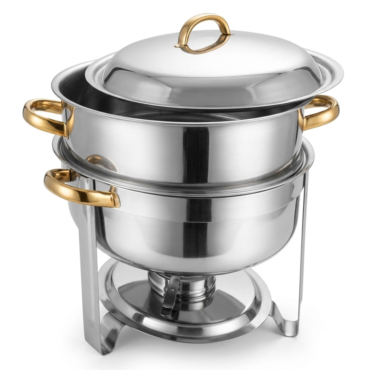 CHAFING DISH REDONDO DE ACERO INOXIDABLE CON TAPA  3.5 LTS DE CAPACIDAD