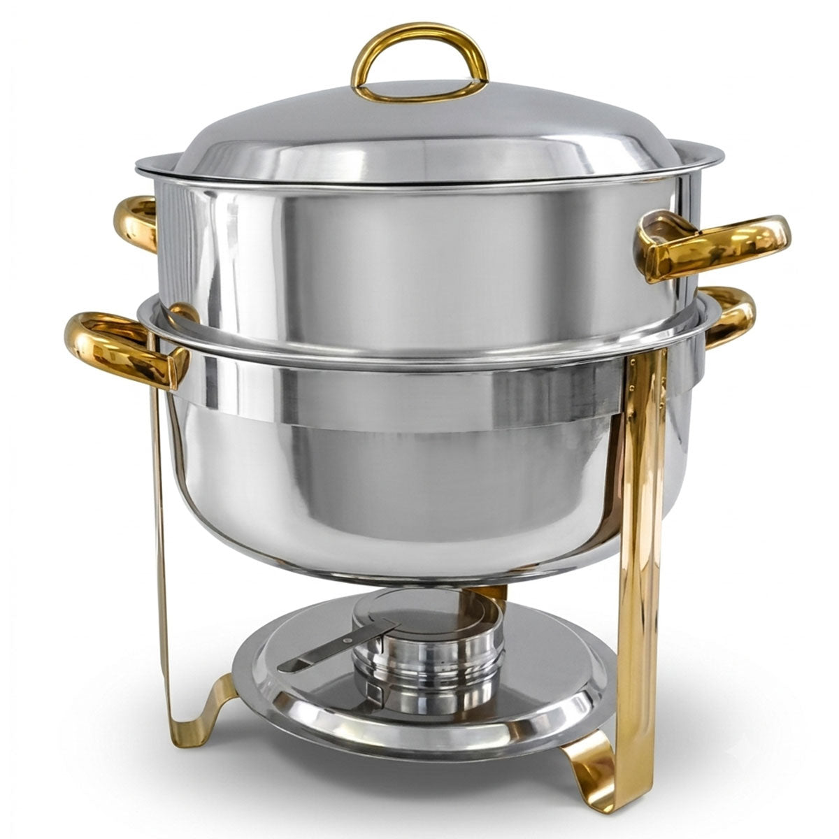 CHAFING DISH REDONDO DE ACERO INOXIDABLE CON TAPA  3.5 LTS DE CAPACIDAD