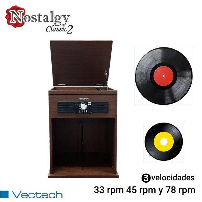Tocadiscos Retro Vintage con USB para Grabar Vinilos | Bocinas Integradas, Salida RCA y AUX, Sonido Clásico para Hogar