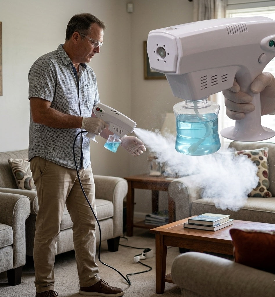 Pistola Sanitizante Eléctrica Nano Spray Profesional | Nebulizador Desinfectante Portátil para Hogar, Oficina y Negocio