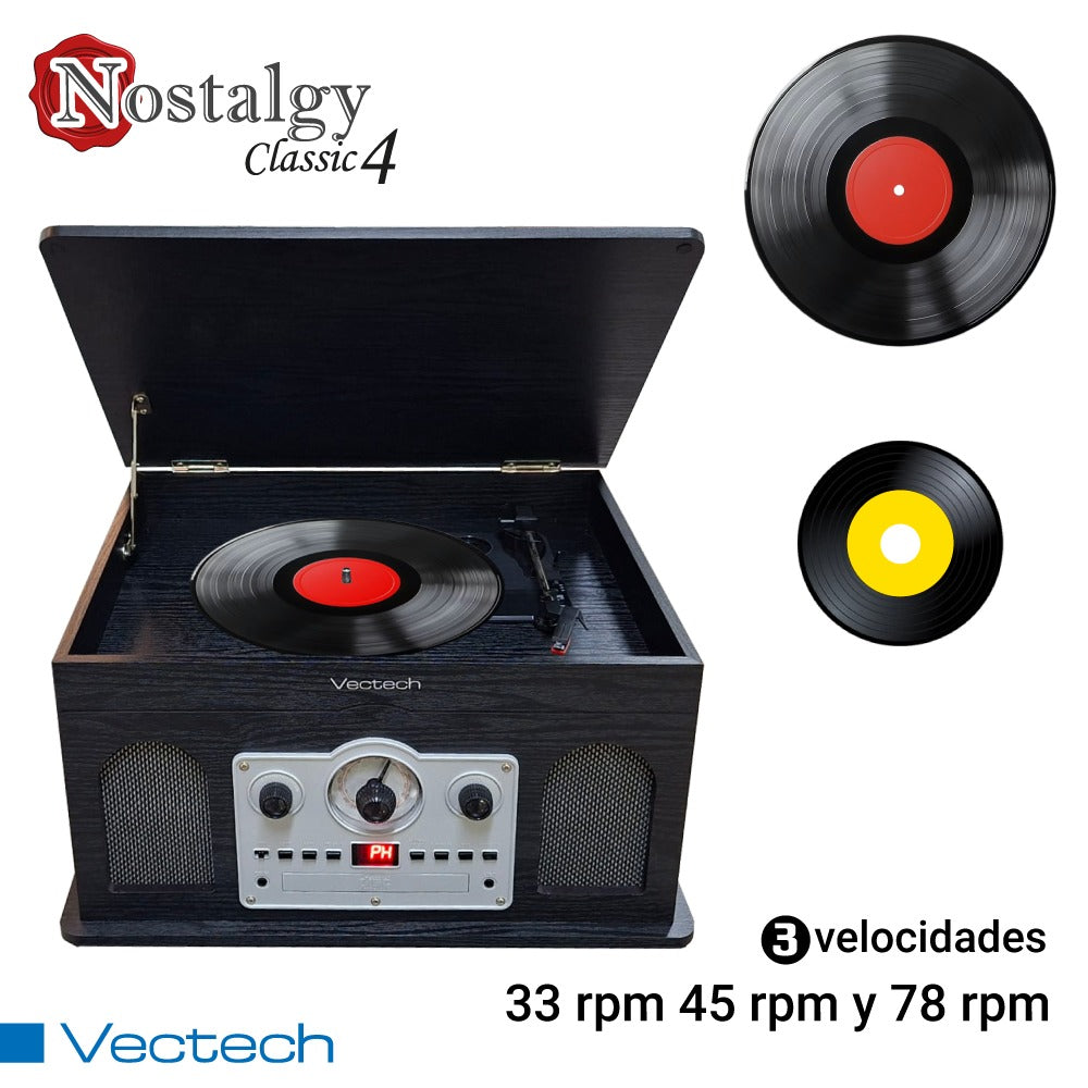 Tocadiscos Retro Multifunción 5 en 1 con Bocinas Integradas  Reproduce CD y Cassette  Radio AM/FM Entrada para Micrófono  Salida AUX