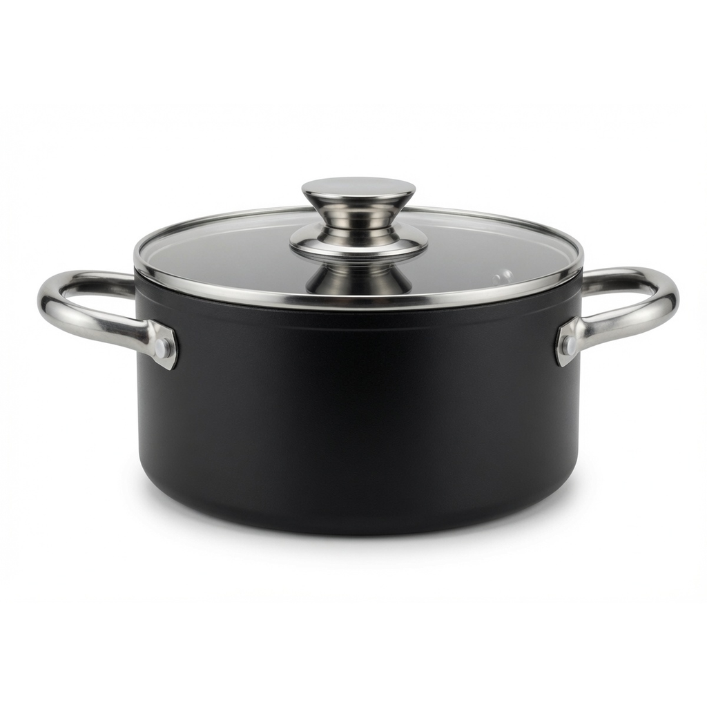 Juego de 2 Ollas Titan Black con Tapas de Vidrio  Antiadherentes  Compatibles con Estufas de Inducción y Gas