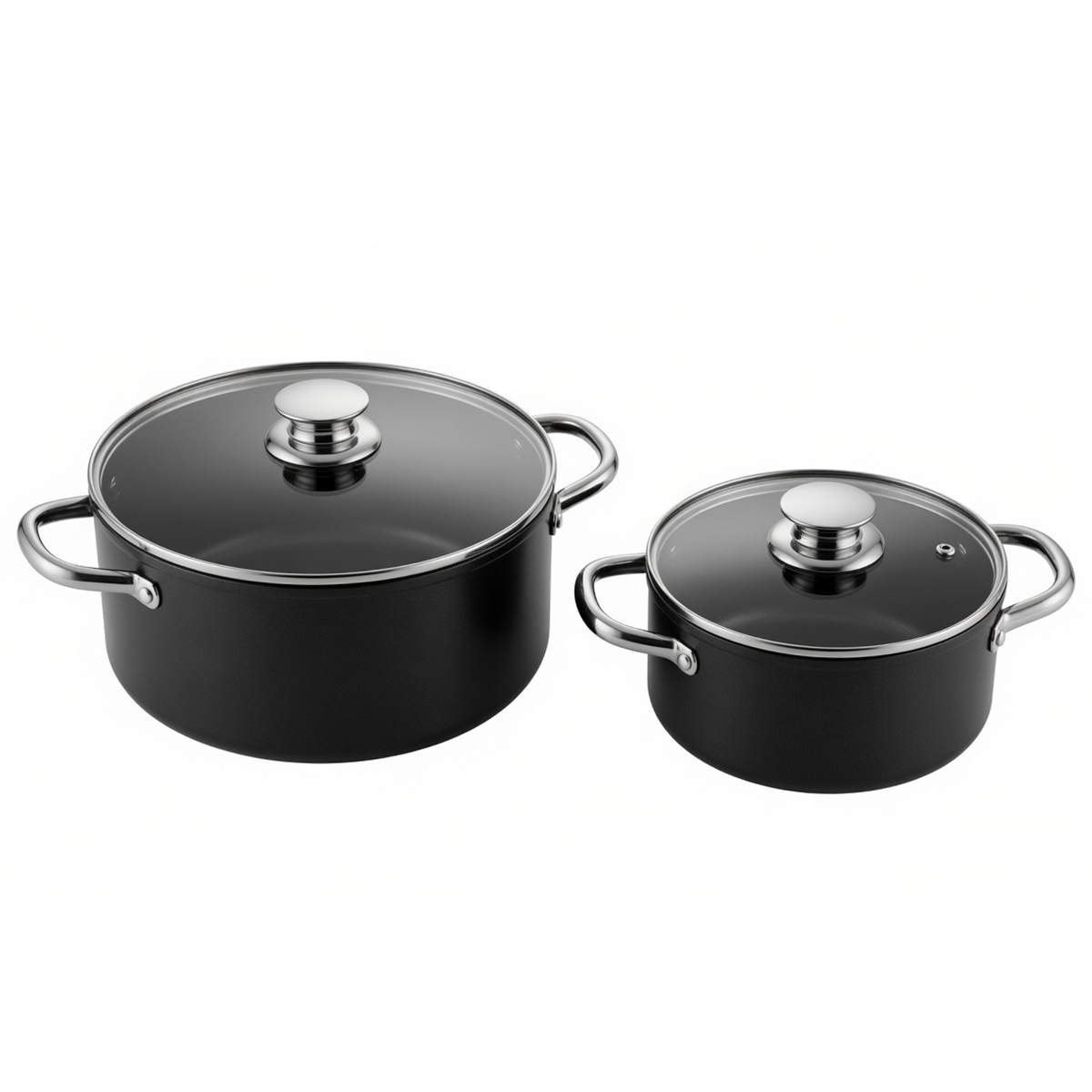 Juego de 2 Ollas Titan Black con Tapas de Vidrio  Antiadherentes  Compatibles con Estufas de Inducción y Gas