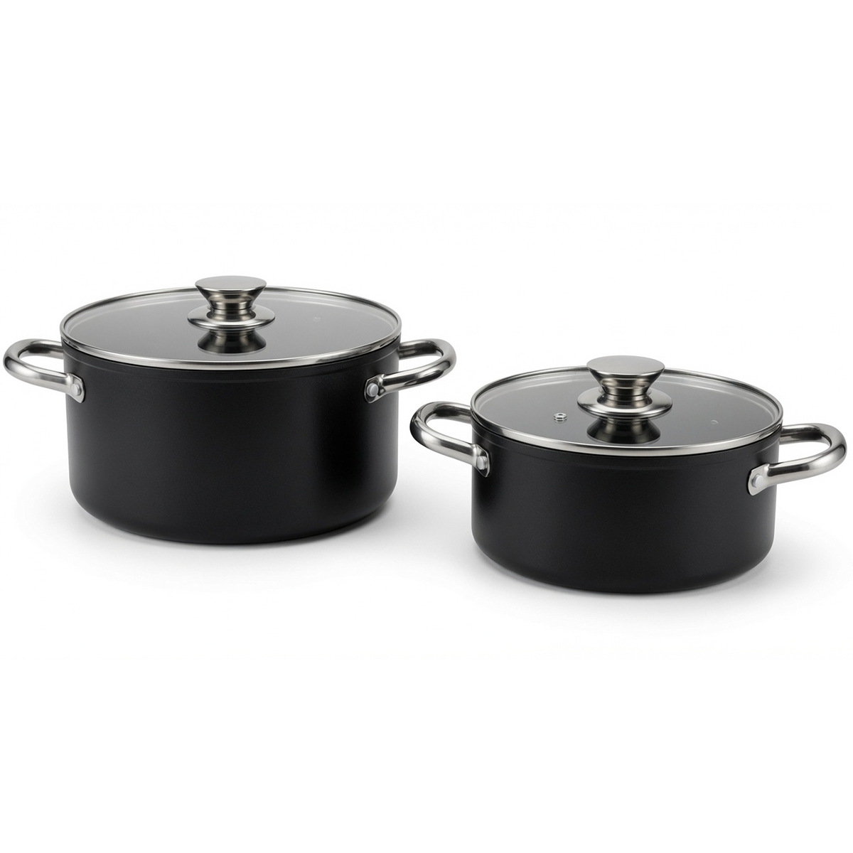 Juego de 2 Ollas Titan Black con Tapas de Vidrio  Antiadherentes  Compatibles con Estufas de Inducción y Gas